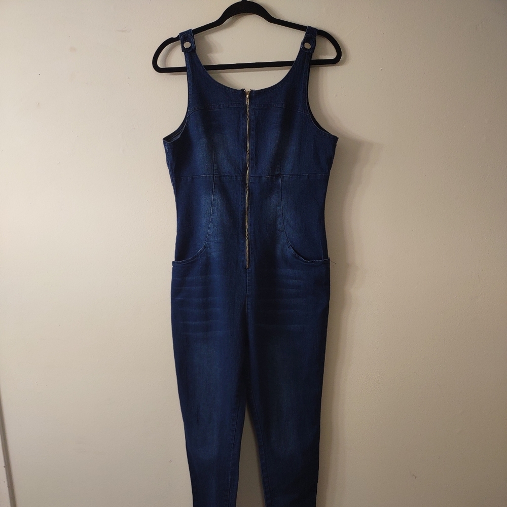 Denim Fitted Overalls/Jumpsuit, Size Large